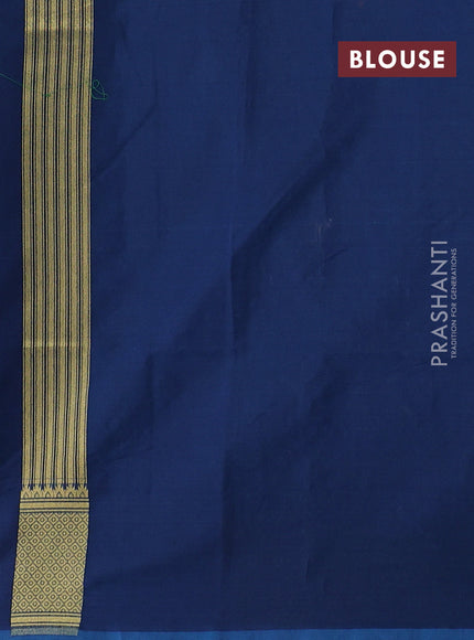 Banarasi silk cotton saree peacock blue with allover thread & zari woven buttas and temple design zari woven border