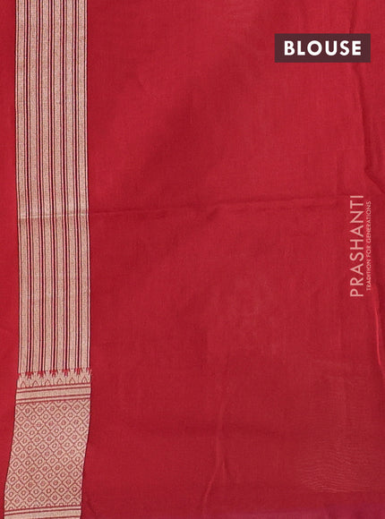 Banarasi silk cotton saree red with allover thread & zari woven buttas and temple design zari woven border