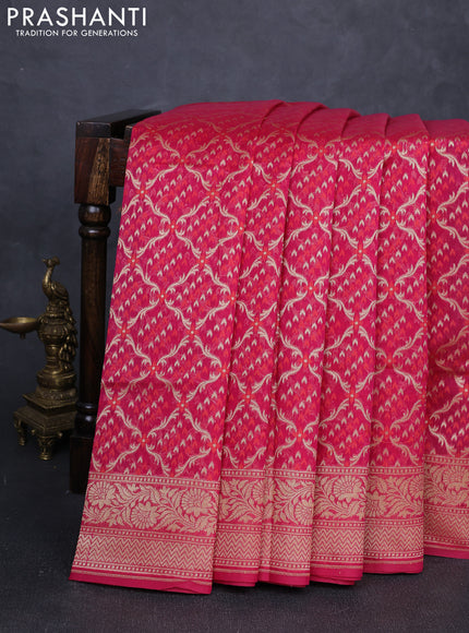 Banarasi silk cotton saree pink with allover thread & zari woven brocade weaves and zari woven border