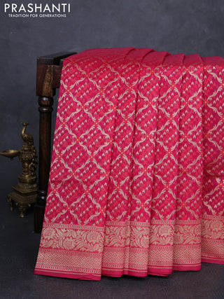 Banarasi silk cotton saree pink with allover thread & zari woven brocade weaves and zari woven border