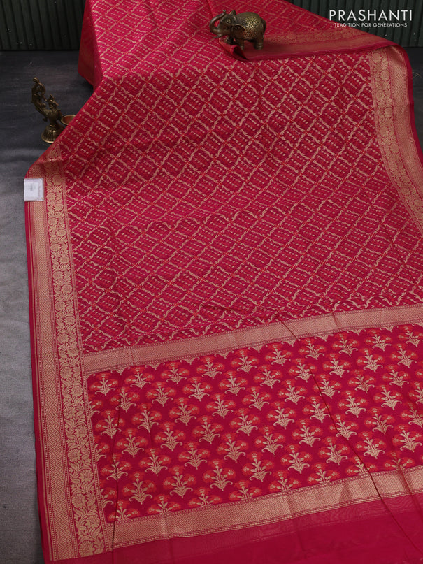 Banarasi silk cotton saree pink with allover thread & zari woven brocade weaves and zari woven border