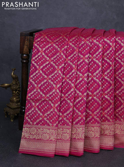 Banarasi silk cotton saree magenta pink with allover thread & zari woven brocade weaves and zari woven border