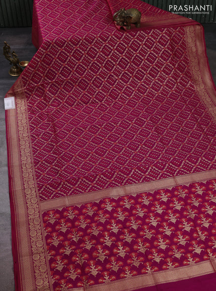 Banarasi silk cotton saree magenta pink with allover thread & zari woven brocade weaves and zari woven border