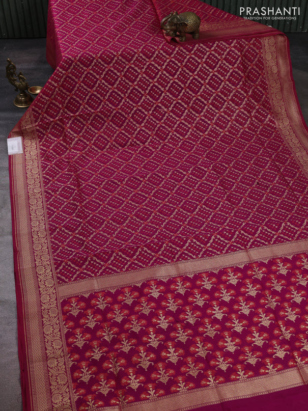 Banarasi silk cotton saree magenta pink with allover thread & zari woven brocade weaves and zari woven border