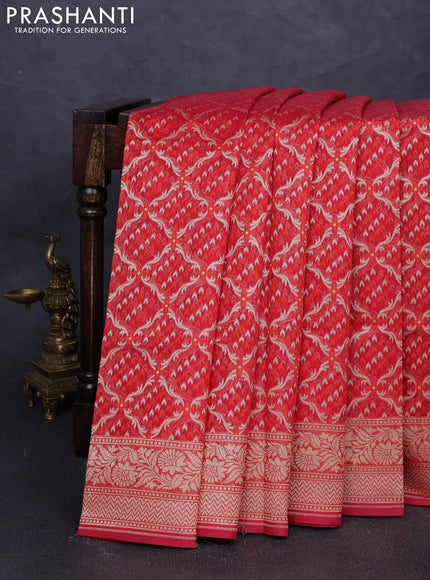 Banarasi silk cotton saree red with allover thread & zari woven brocade weaves and zari woven border