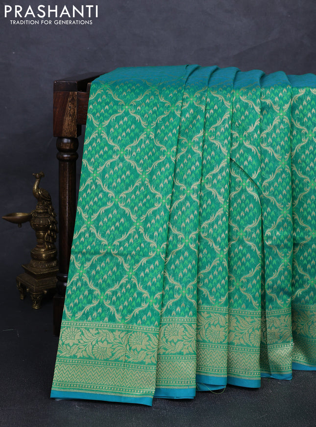 Banarasi silk cotton saree green with allover thread & zari woven brocade weaves and zari woven border