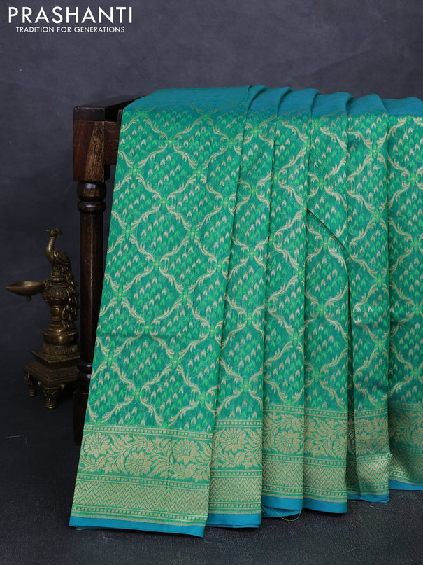Banarasi silk cotton saree green with allover thread & zari woven brocade weaves and zari woven border
