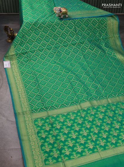 Banarasi silk cotton saree green with allover thread & zari woven brocade weaves and zari woven border