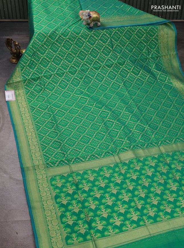 Banarasi silk cotton saree green with allover thread & zari woven brocade weaves and zari woven border