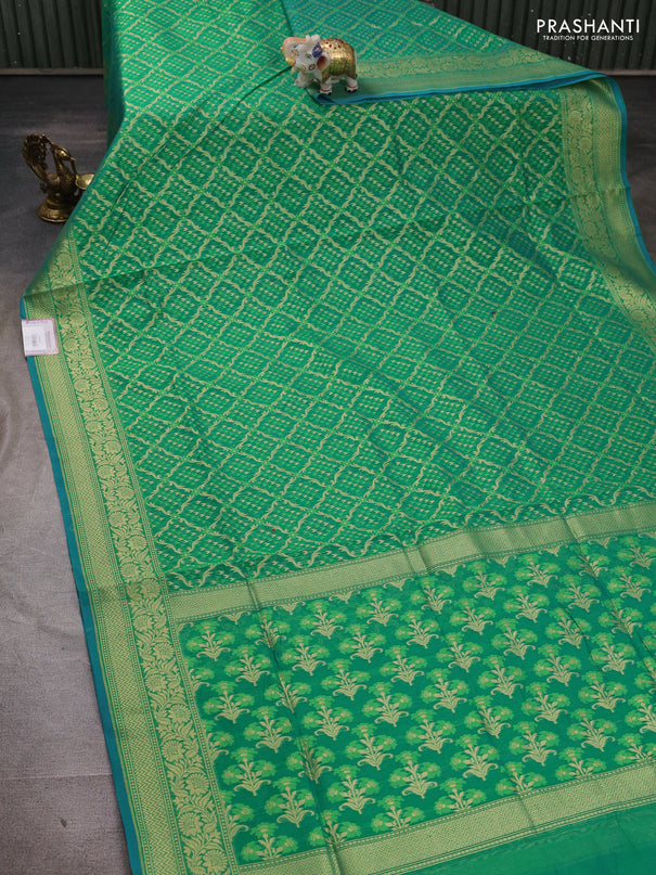 Banarasi silk cotton saree green with allover thread & zari woven brocade weaves and zari woven border