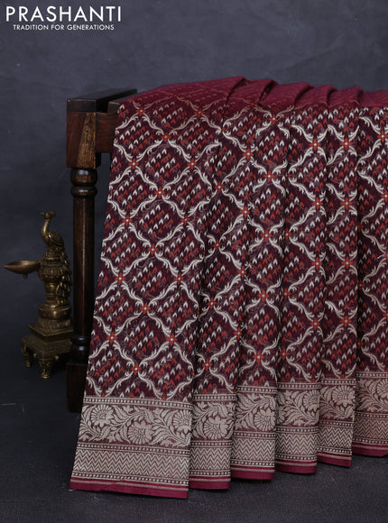 Banarasi silk cotton saree deep wine with allover thread & zari woven brocade weaves and zari woven border