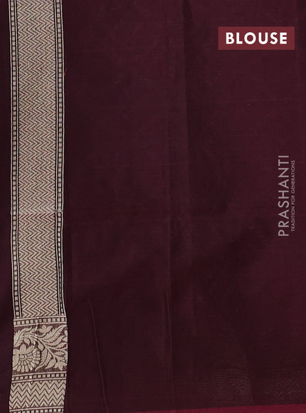Banarasi silk cotton saree deep wine with allover thread & zari woven brocade weaves and zari woven border