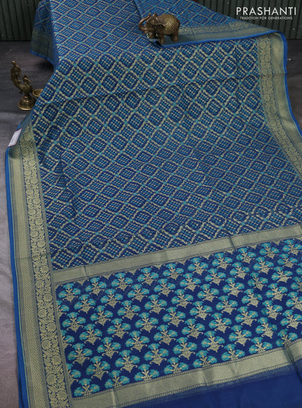Banarasi silk cotton saree peacock blue with allover thread & zari woven brocade weaves and zari woven border