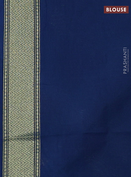 Banarasi silk cotton saree peacock blue with allover thread & zari woven brocade weaves and zari woven border