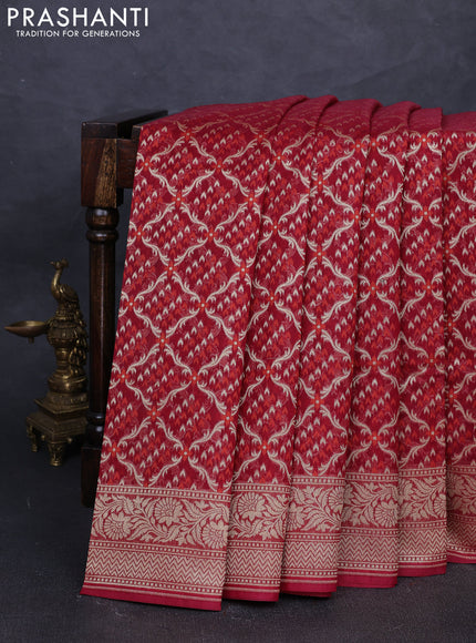 Banarasi silk cotton saree maroon with allover thread & zari woven brocade weaves and zari woven border