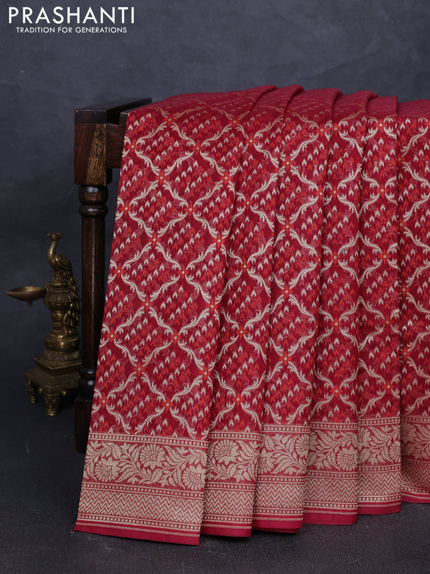 Banarasi silk cotton saree maroon with allover thread & zari woven brocade weaves and zari woven border