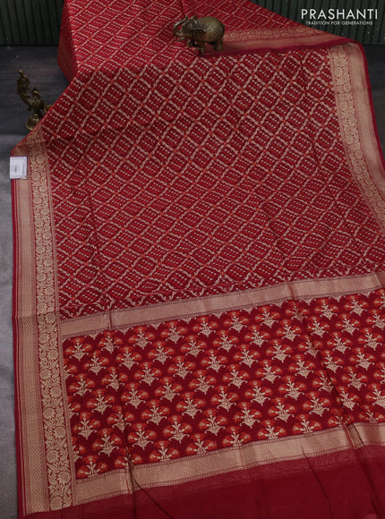 Banarasi silk cotton saree maroon with allover thread & zari woven brocade weaves and zari woven border
