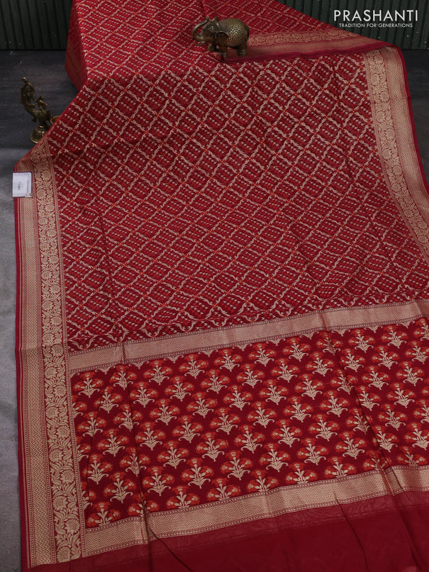 Banarasi silk cotton saree maroon with allover thread & zari woven brocade weaves and zari woven border