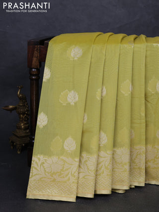 Banarasi silk cotton saree lime green with thread & zari woven buttas and thread & zari woven border