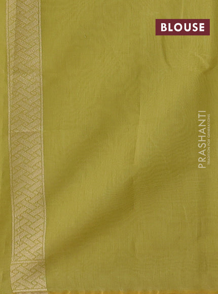 Banarasi silk cotton saree lime green with thread & zari woven buttas and thread & zari woven border