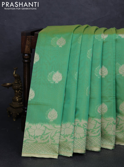 Banarasi silk cotton saree green with thread & zari woven buttas and thread & zari woven border