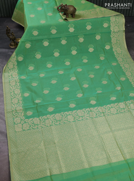 Banarasi silk cotton saree green with thread & zari woven buttas and thread & zari woven border