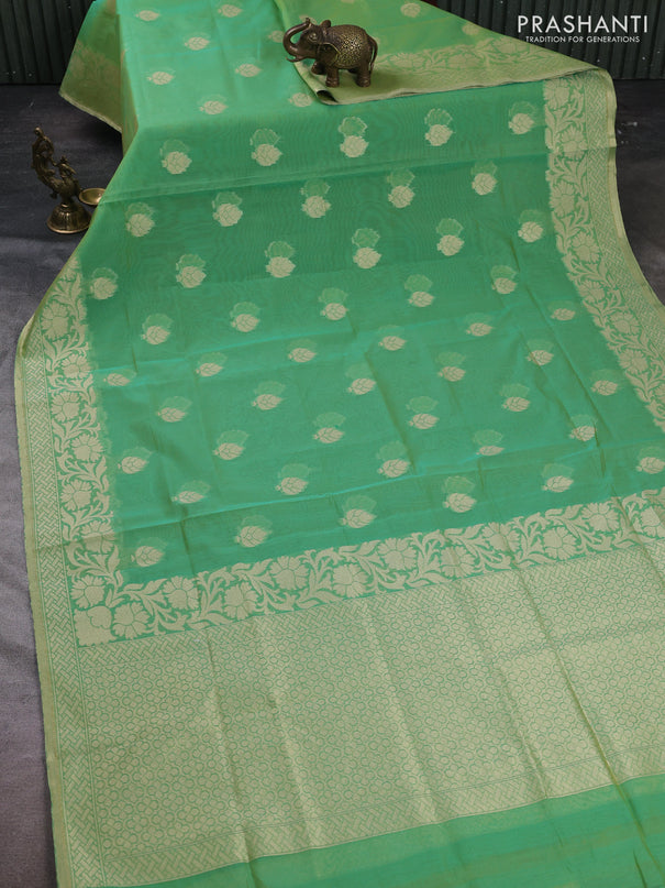 Banarasi silk cotton saree green with thread & zari woven buttas and thread & zari woven border