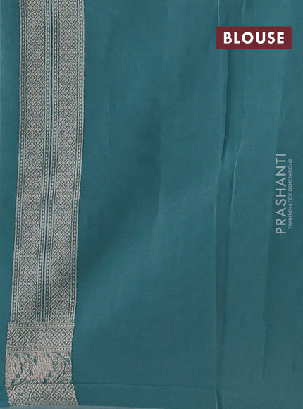 Banarasi silk cotton saree teal blue with allover thread & zari woven brocade weaves and thread & zari woven border