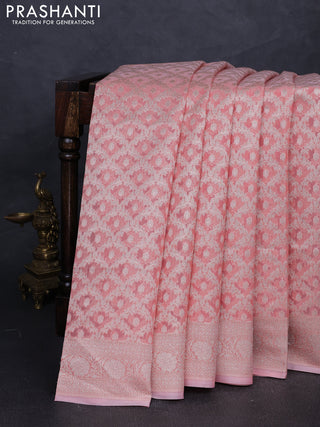 Banarasi silk cotton saree peach shade with allover thread & zari woven brocade weaves and thread & zari woven border