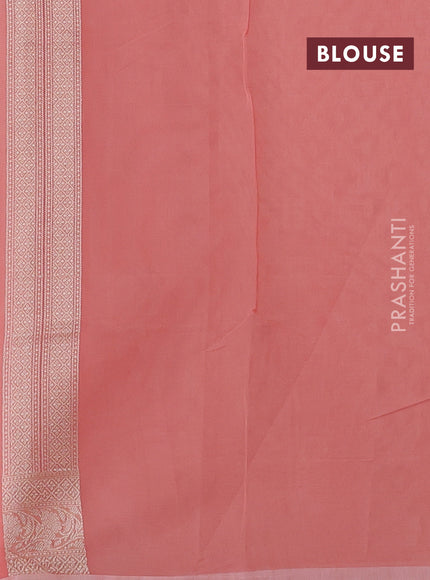 Banarasi silk cotton saree peach shade with allover thread & zari woven brocade weaves and thread & zari woven border