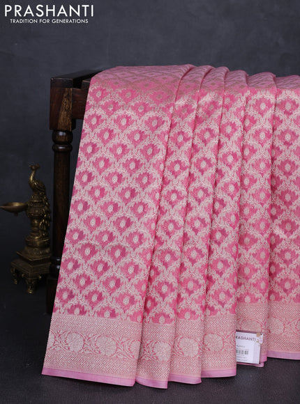 Banarasi silk cotton saree peach pink with allover thread & zari woven brocade weaves and thread & zari woven border