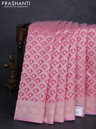 Banarasi silk cotton saree peach pink with allover thread & zari woven brocade weaves and thread & zari woven border