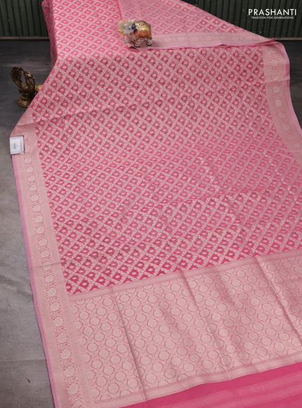 Banarasi silk cotton saree peach pink with allover thread & zari woven brocade weaves and thread & zari woven border