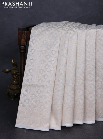 Banarasi silk cotton saree off white with allover thread & zari woven brocade weaves and thread & zari woven border