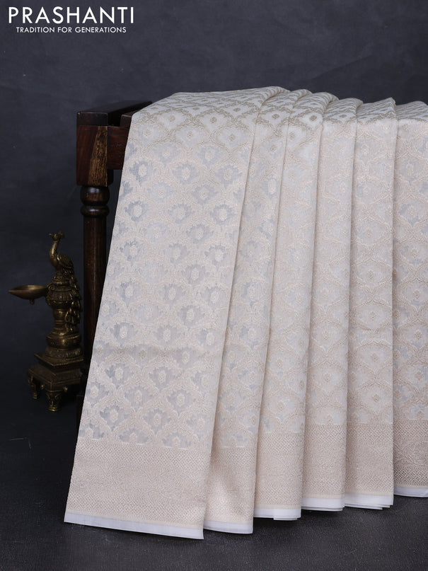 Banarasi silk cotton saree off white with allover thread & zari woven brocade weaves and thread & zari woven border
