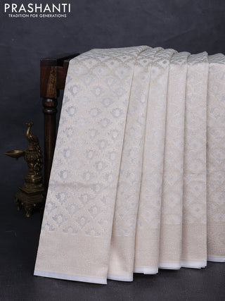 Banarasi silk cotton saree off white with allover thread & zari woven brocade weaves and thread & zari woven border