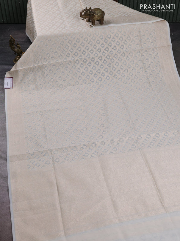 Banarasi silk cotton saree off white with allover thread & zari woven brocade weaves and thread & zari woven border