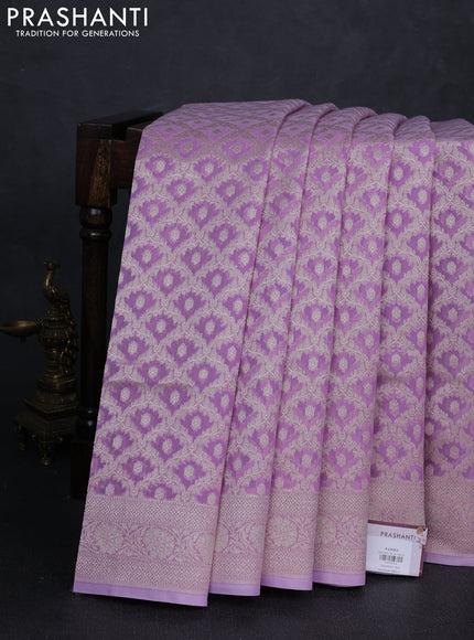 Banarasi silk cotton saree lavender with allover thread & zari woven brocade weaves and thread & zari woven border
