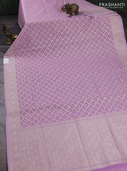 Banarasi silk cotton saree lavender with allover thread & zari woven brocade weaves and thread & zari woven border