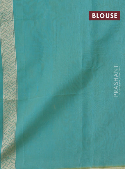 Banarasi silk cotton saree dual shade of teal green with allover thread & zari woven buttas and thread & zari woven border