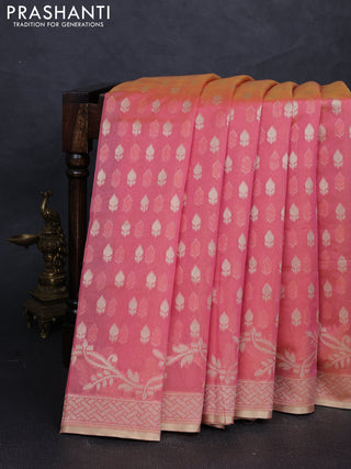 Banarasi silk cotton saree peach pink with allover thread & zari woven buttas and thread & zari woven border