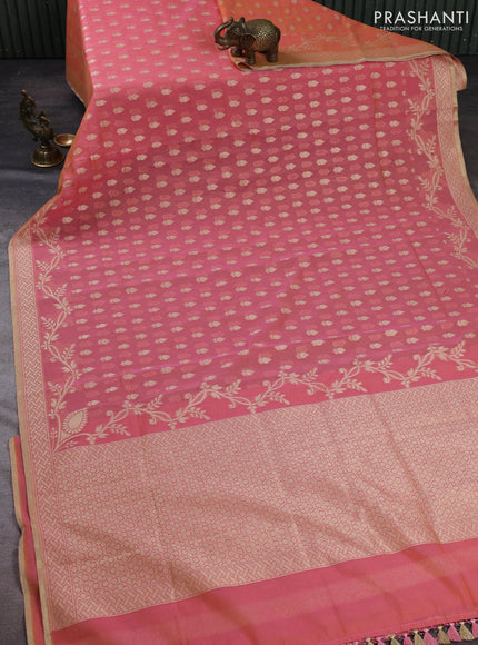 Banarasi silk cotton saree peach pink with allover thread & zari woven buttas and thread & zari woven border