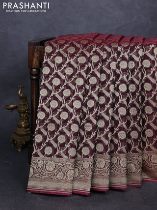 Banarasi silk cotton saree deep maroon with allover thread & zari woven brocade weaves and thread & zari woven border