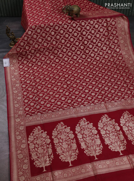 Banarasi silk cotton saree maroon with allover thread & zari woven brocade weaves and thread & zari woven border