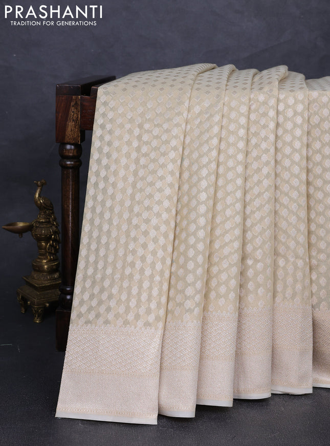 Banarasi silk cotton saree beige with allover thread & zari woven buttas and thread & zari woven border