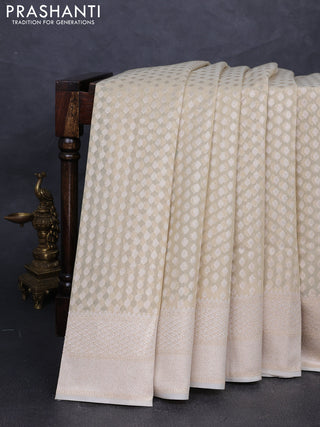 Banarasi silk cotton saree beige with allover thread & zari woven buttas and thread & zari woven border