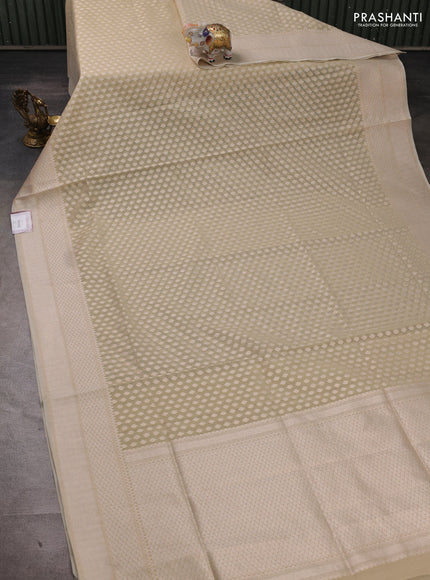 Banarasi silk cotton saree beige with allover thread & zari woven buttas and thread & zari woven border
