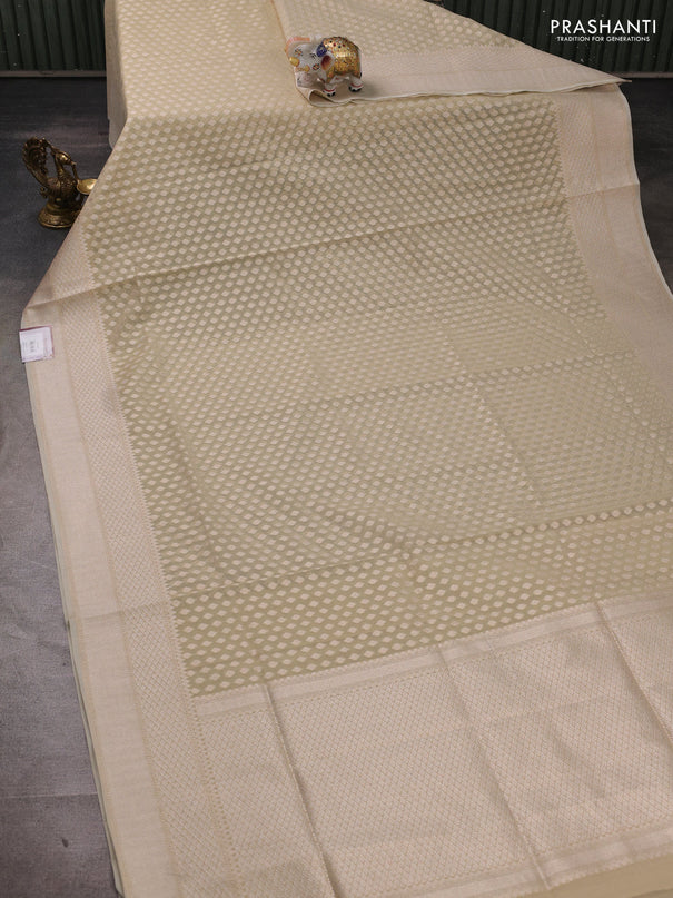 Banarasi silk cotton saree beige with allover thread & zari woven buttas and thread & zari woven border