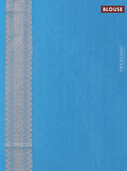 Banarasi silk cotton saree light blue with allover thread & zari woven buttas and thread & zari woven border