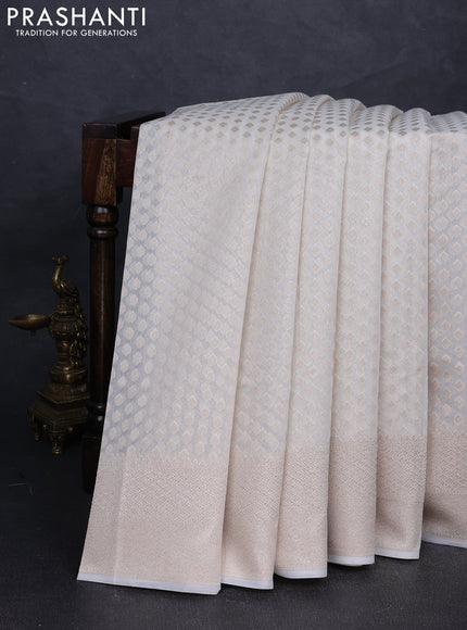 Banarasi silk cotton saree off white with allover thread & zari woven buttas and thread & zari woven border